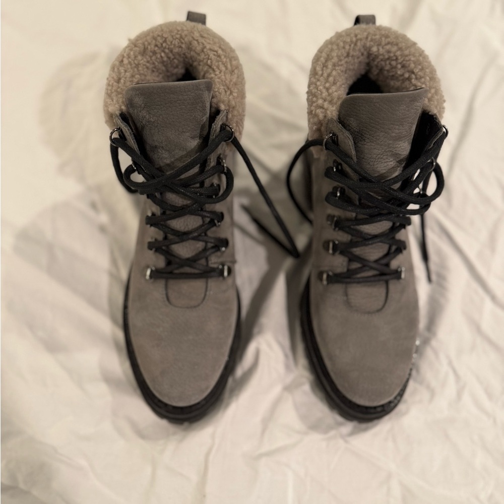 M.Gemi Boots Womens Sz 9 EU 40 Gray Suede Shearling Hiking Lug Sole Made Italy